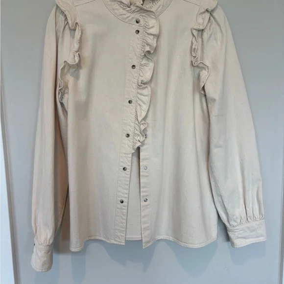 Sezane Cream Ruffle Blouse (Denim material) 38 - Picture 2 of 8